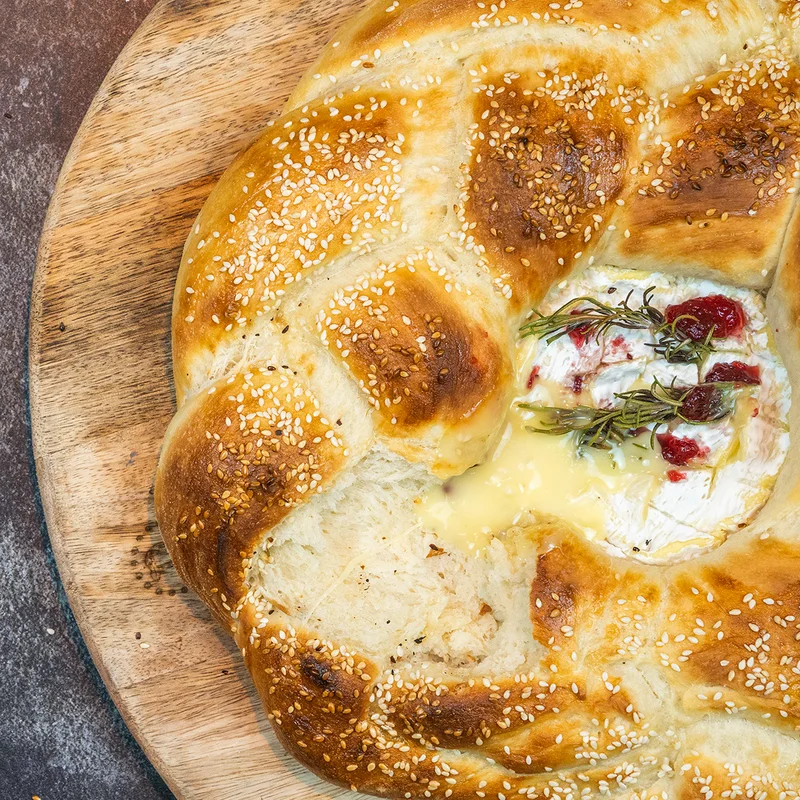 Holiday Wreath with Baked Camembert and Cranberry Dip