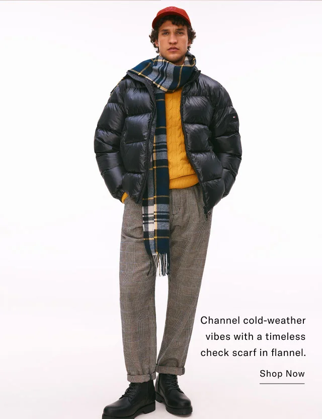 Channel cold-weather vibes with a timeless check scarf in flannel. Shop Now