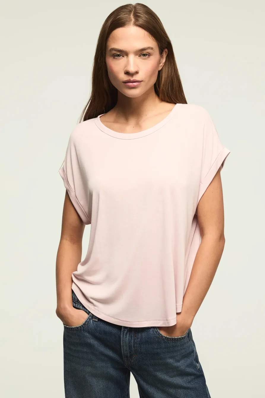 Image of Lucky Brand Short Sleeve Sandwash Dolman Tee - Women's Clothing Tops Shirts Tee Graphic T Shirts in Bright White