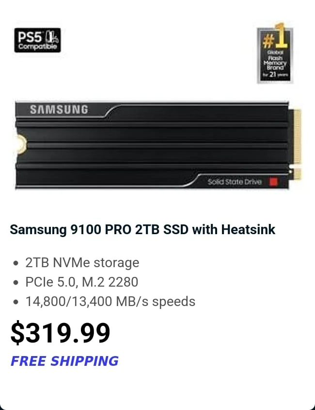Samsung 9100 PRO 2TB SSD with Heatsink
