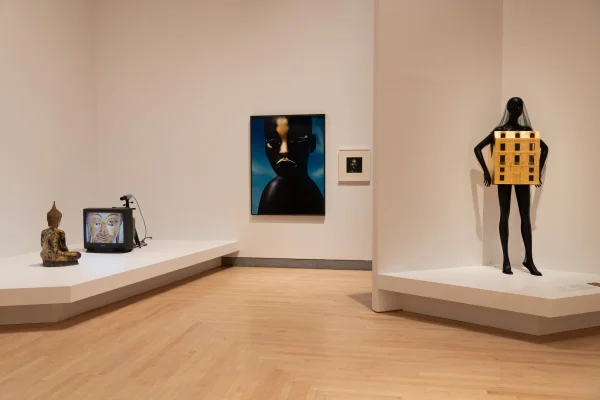 A gallery featuring golden objects