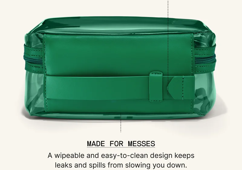 Hideaway handle: Our retractable leather top handle is there when you need it, and flattens down when you don’t.
