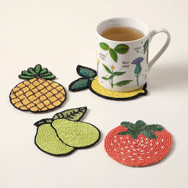 Beaded Fruit Coasters – Set of 4