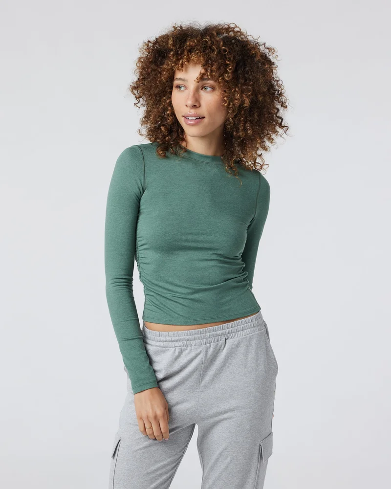 Image of Long Sleeve Halo Ruched Tee | Sea Pine Heather