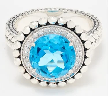 JAI Sterling Silver Gemstone & Diamond Shimmer Bead Ring