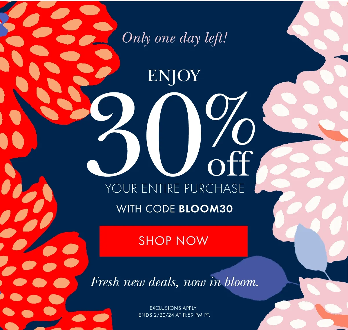 Spring It On Enjoy 30% Off Your Entire Purchase With Code discount code