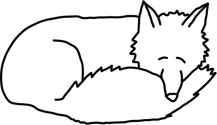 A line drawing of a fox sleeping