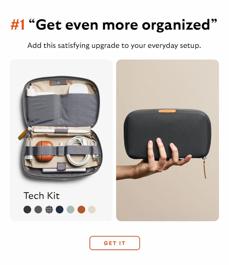 #1 “Get even more organized” [Product] Tech Kit [Blurb] Add this satisfying upgrade to your everyday setup.
