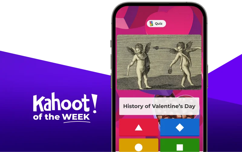 iPhone displaying a kahoot entitled ''History of Valentine's Day''