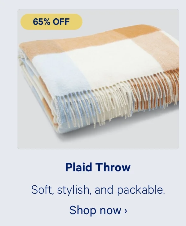Plaid Throw; Soft, stylish, and packable.