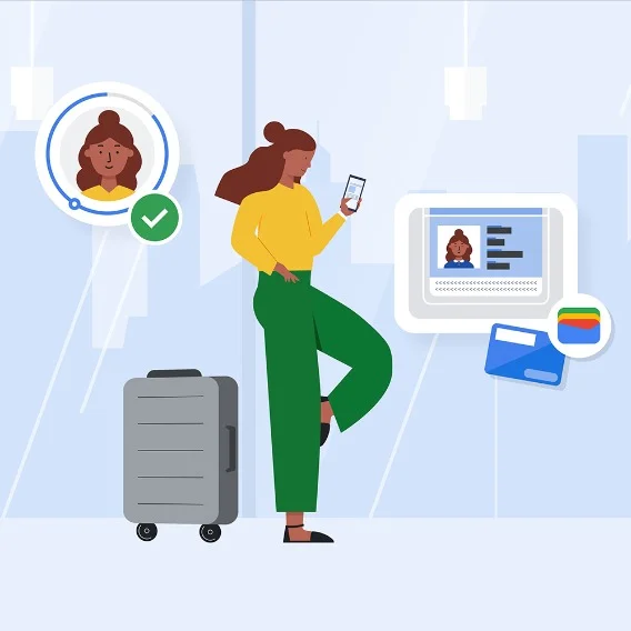 illustration of a traveler with a suitcase and phone