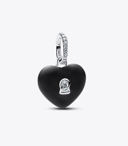 Matte Black Ceramic Heart Padlock Dangle Charm