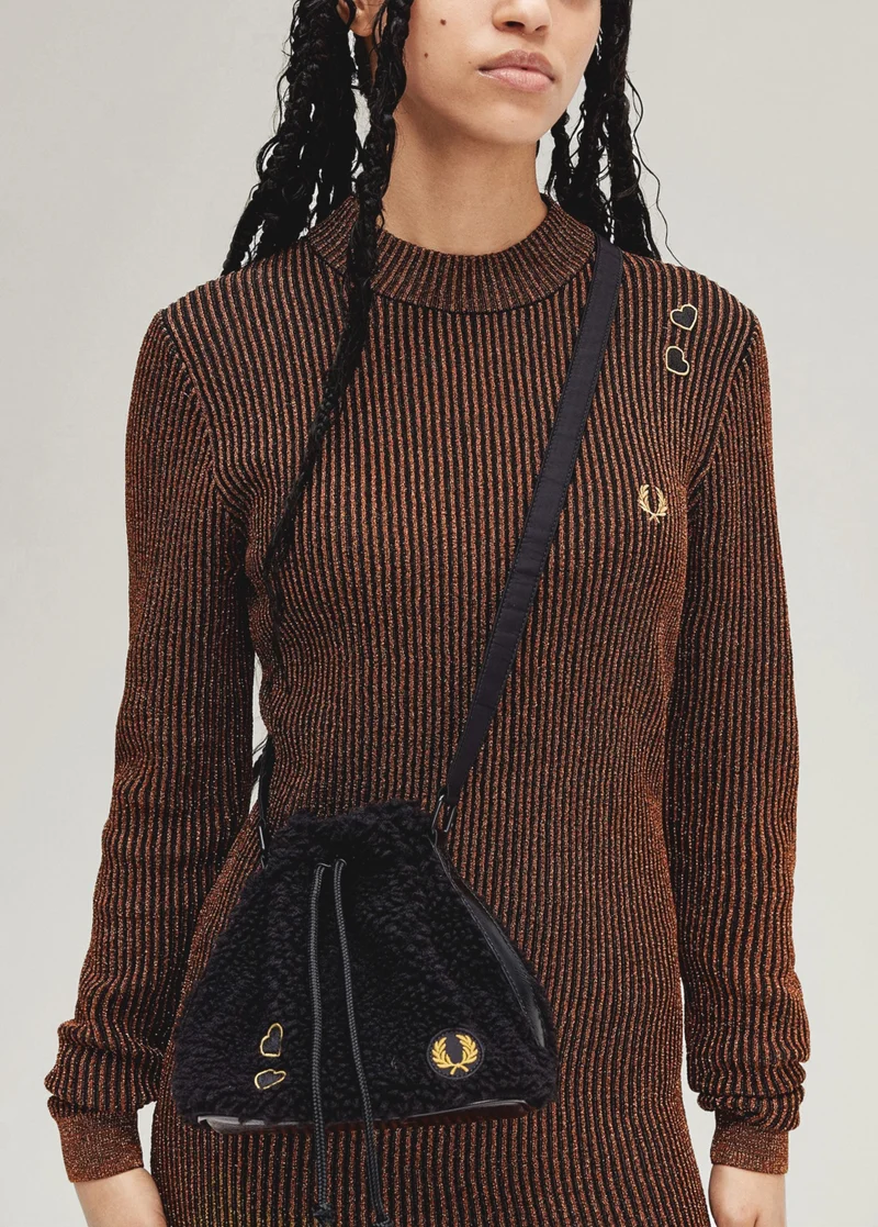 Mock Neck Ribbed Midi Dress in black and marmalade