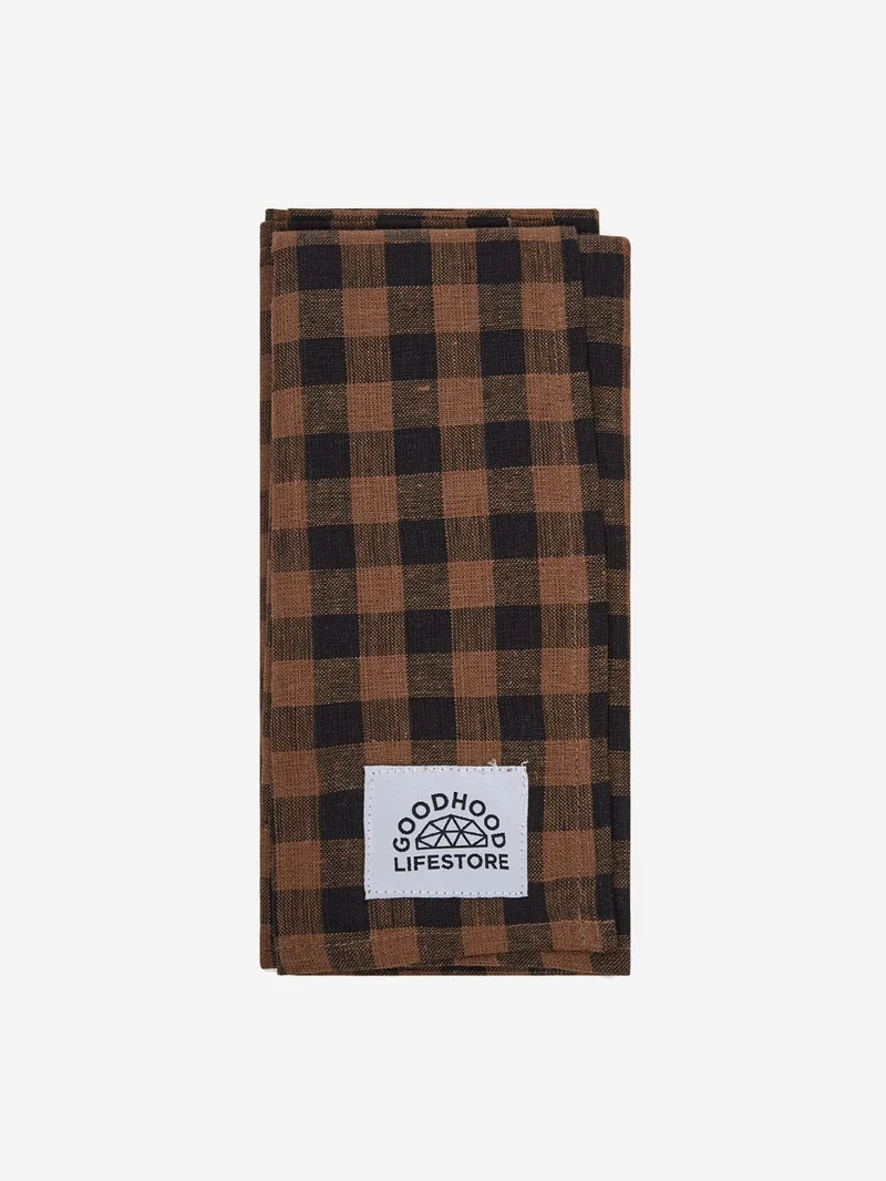 Image of Goodhood Lifestore Linen Kitchen Towel - Brown/Black Check