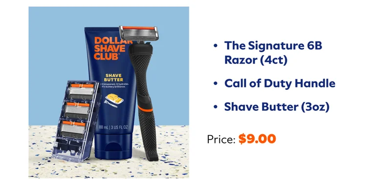 The Signature 6B Razor (4ct)| Call of Duty Handle | Shave Butter (3oz) | Price $9.00
