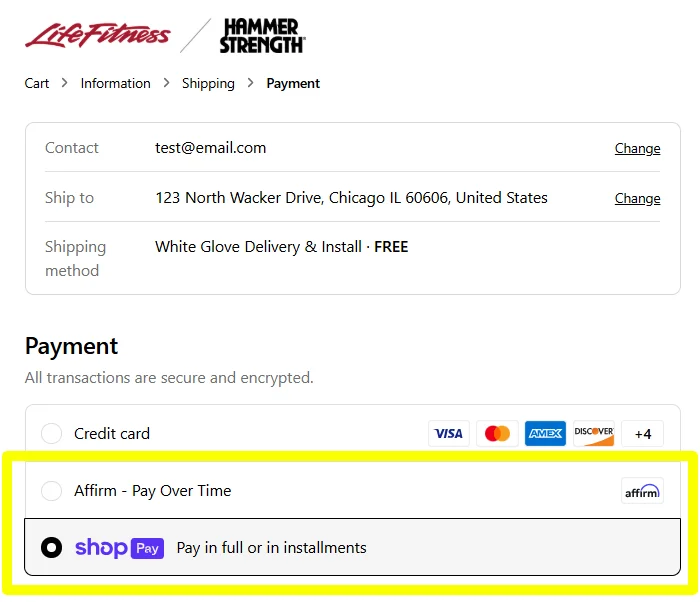 Checkout Options - Life Fitness