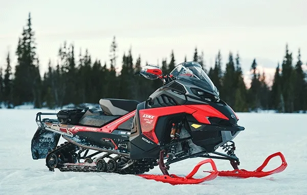 Red and black Lynx snowmobile