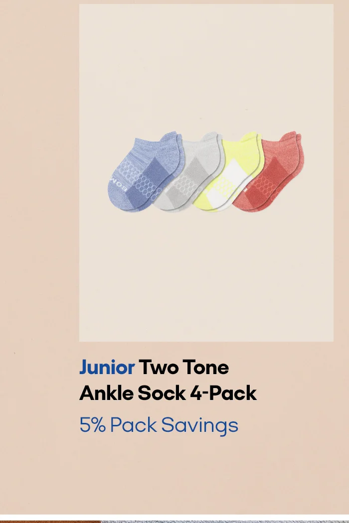 Junior Two Tone Ankle Sock 4-Pack 5% Pack Savings