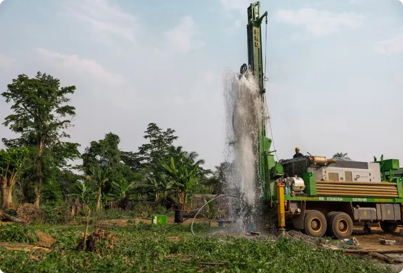 A drilling rig hits water in Sierra Leone.