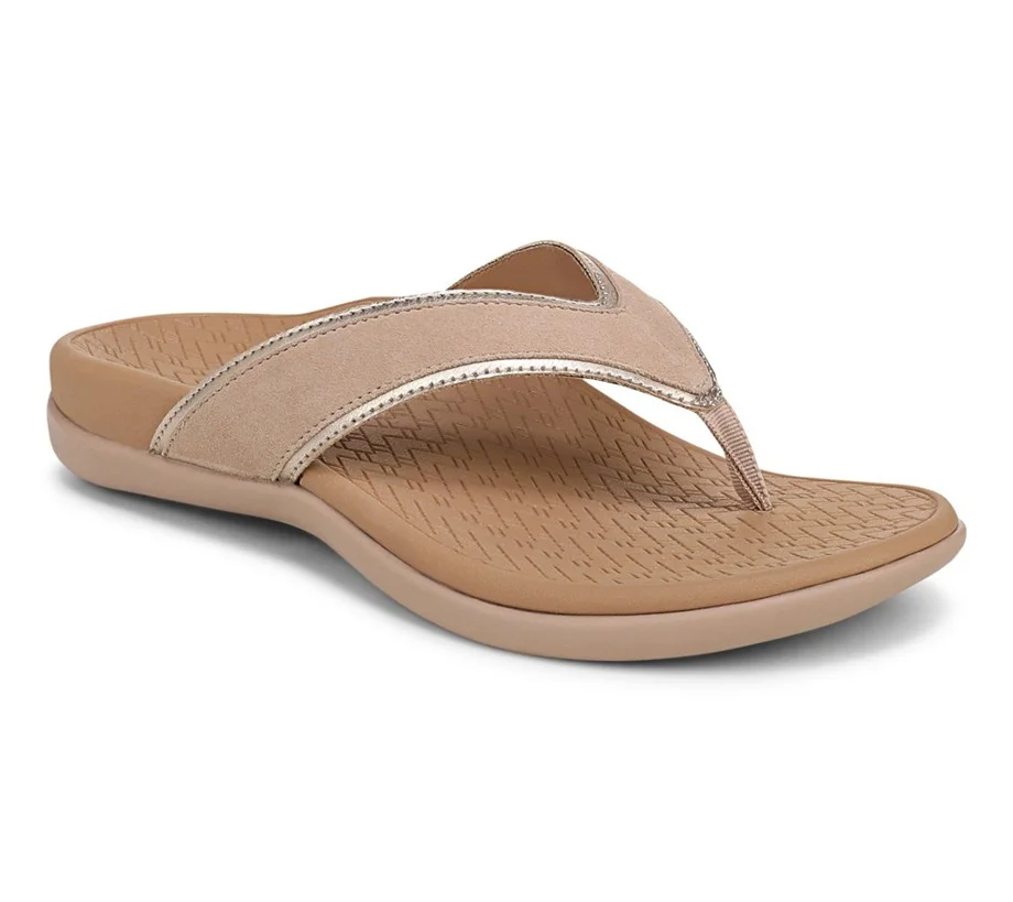 Vionic Leather Glossy Trim Thong Sandals - Tide Tava