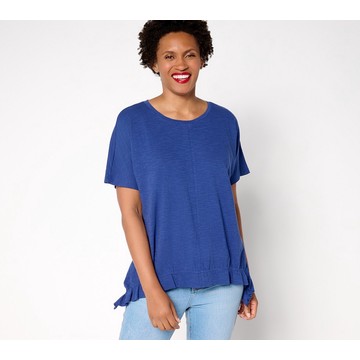 LOGO by Lori Goldstein 100% Cotton Ruched Hem Top