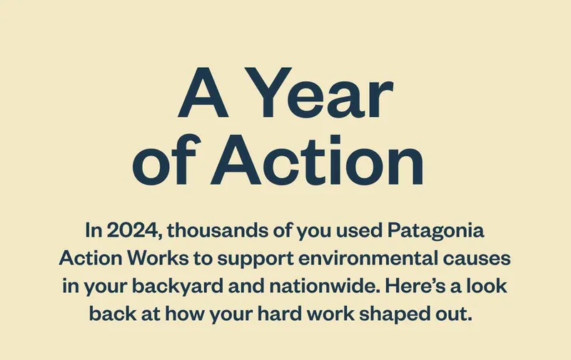 A year of action. In 2024, thousands of you used Patagonia Action Works to support environmental causes in your backyard and nationwide. Here’s a look back at how your hard work shaped out.