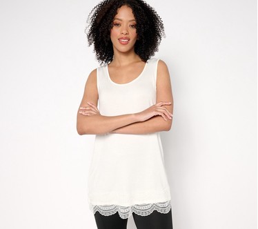 LOGO Layers by Lori Goldstein Knit Tank with Lace Trim