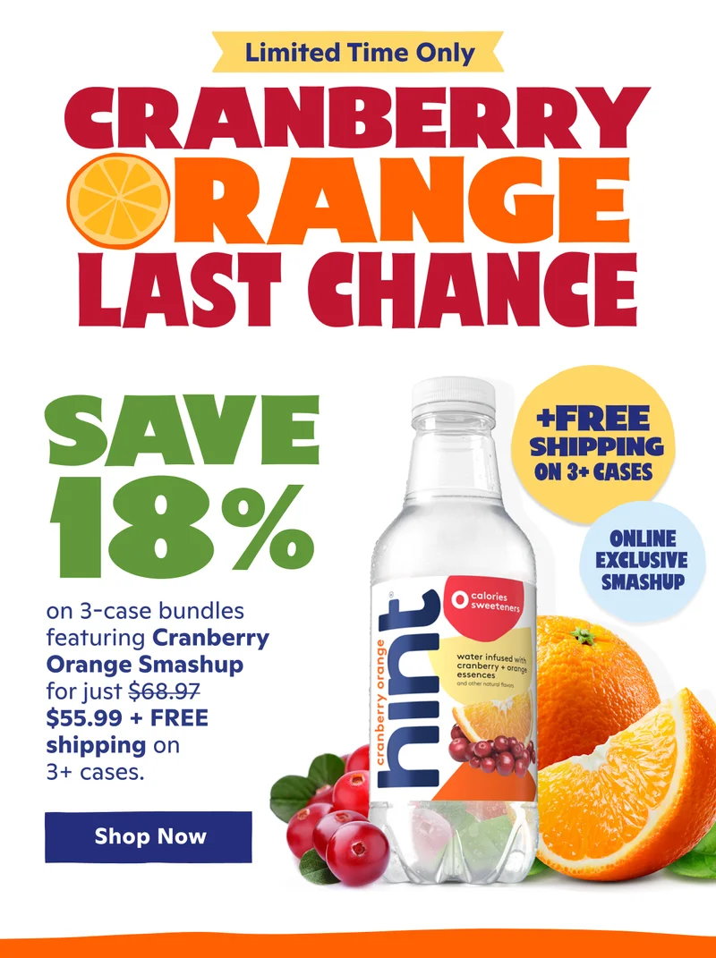 Save 18% on 3-case bundles featuring Cranberry Orange Smashup for just $49.99 + FREE Shipping on 3+ cases