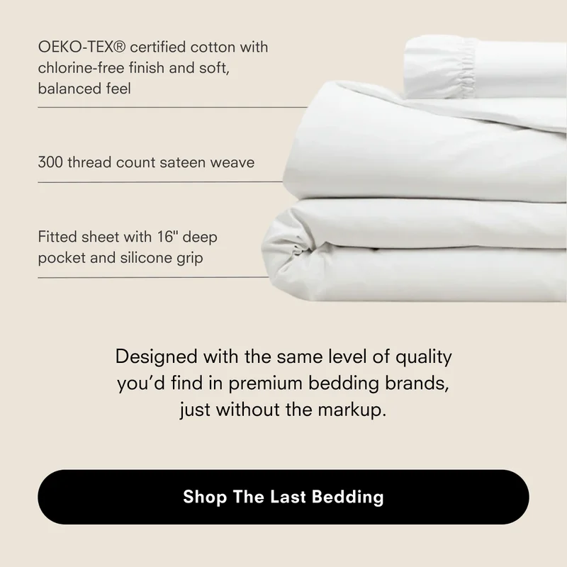 OEKO-TEX® certified cotton with chlorine-free finish and soft, balanced feel; 300 thread count sateen weave; Fitted sheet with 16" deep pocket and silicone grip.