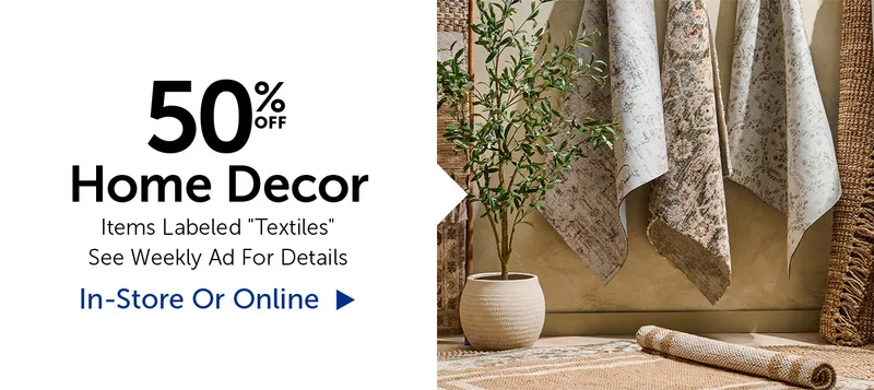 50% Off Home Decor - Items Labeled "Textiles"