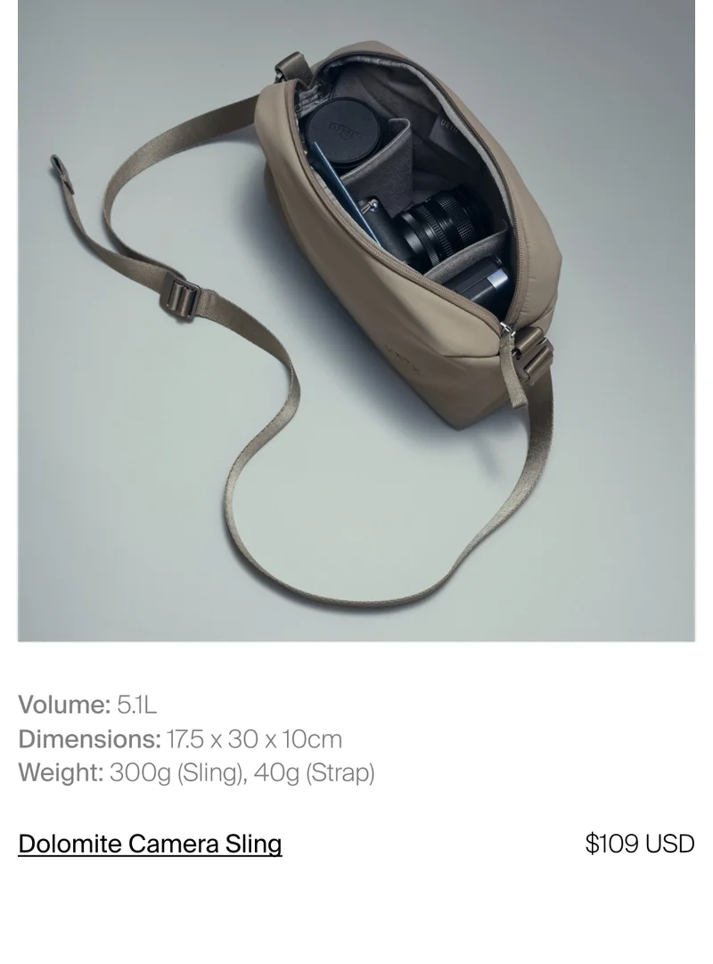 Dolomite Camera Sling : 5.1L, 17.5cm x 30cm x 10cm, Sling: 300g, Strap: 40g