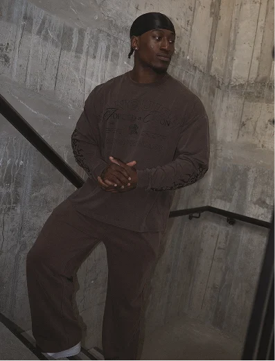 BLACK FORGE WASHED BROWN OVERSIZED LONG SLEEVE T SHIRT