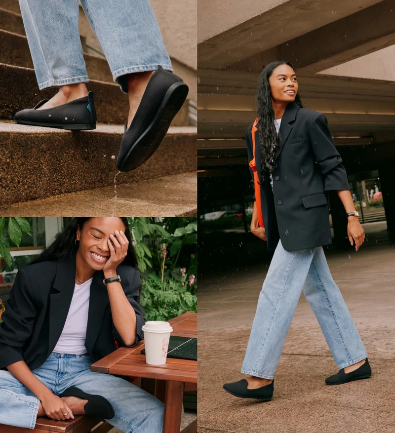 Lifestyle graphic of a women wearing the Market Flat in Black.