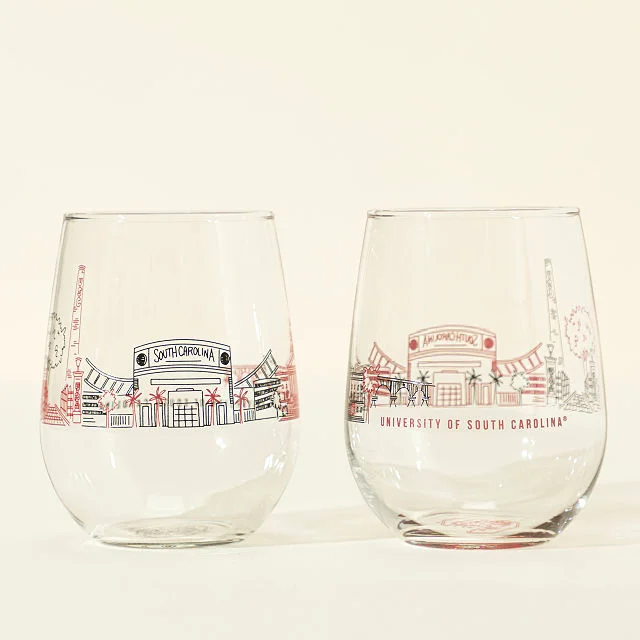 College Cityscape Wine Glasses - Set of 2