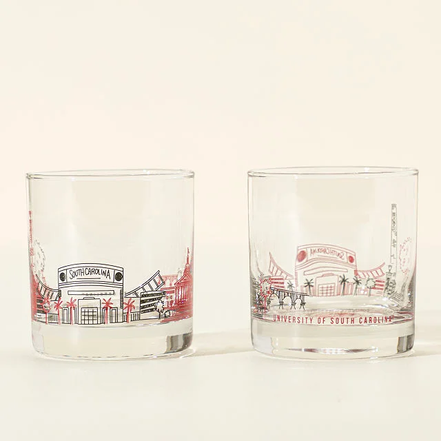 College Cityscape Rocks Glasses - Set of 2