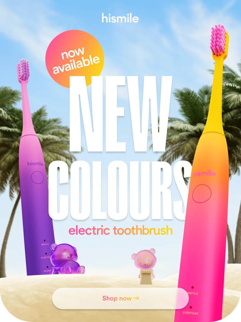 Hismile. New toothbrush colours! Tropical Sunset, Khaki Pink & Gummy Bear!