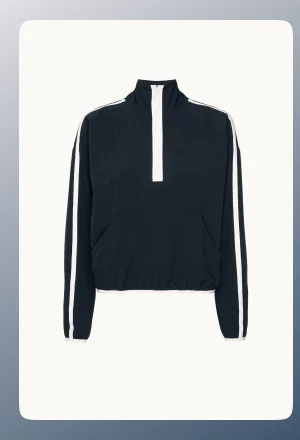 Stretch Woven Course Contrast Half Zip Pullover in Nocturnal Navy/Cloud White