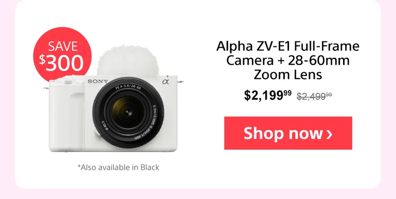 Save $300: Alpha ZV-E1 Full-Frame Interchangeable Lens Mirrorless Vlog Camera & Lens Kit