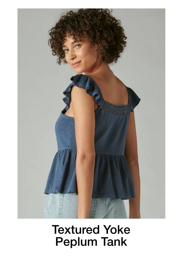 Textured Yoke Peplum Tank Navy