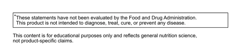 Supplement disclaimer text stating FDA evaluation notice, individual results may vary, and promotional terms apply.