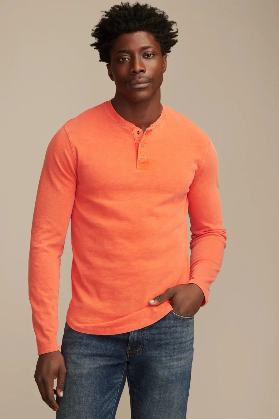Image of Lucky Brand Long Sleeve Weekend Slub Henley - Men's Clothing Tops Tees Henley Shirt in Fiesta
