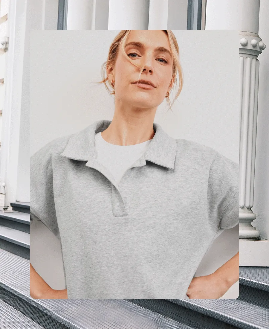 LuxeFleece Collared Sweatshirt in Light Heather Gray