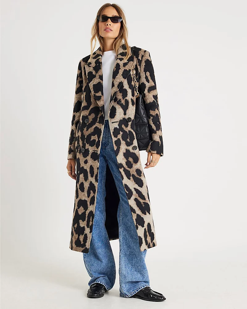 Brown Brushed Leopard Print Coat