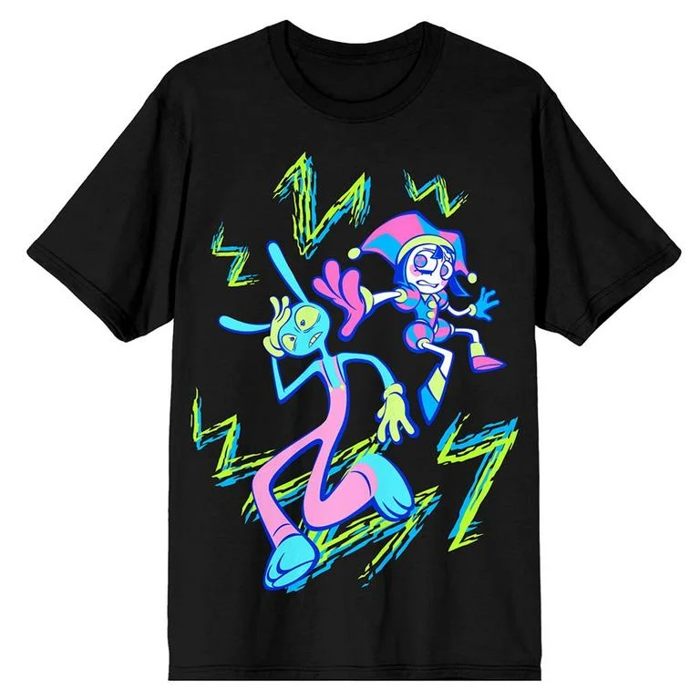 The Amazing Digital Circus Pomni and Jax Neon Puff Print Unisex Graphic T-Shirt GameStop Exclusive - Size: XL - Bioworld Merchandising