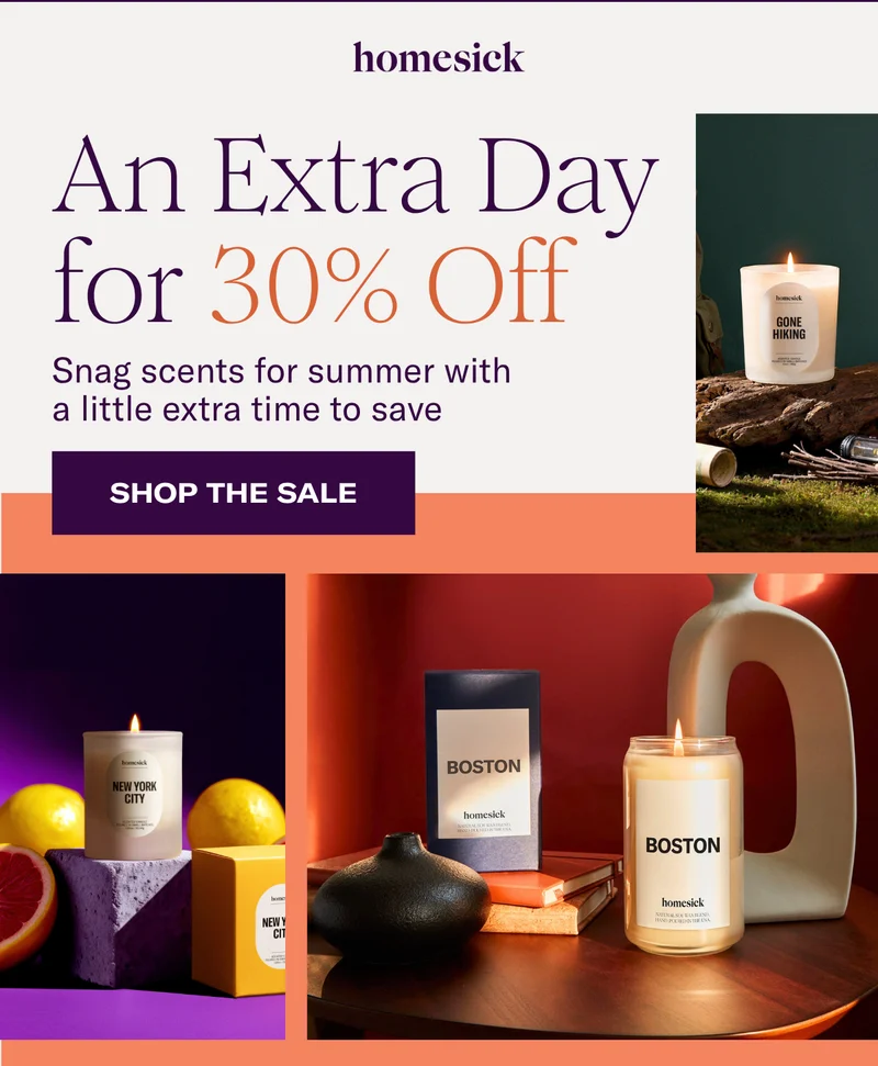 Homesick | An Extra Day for 30% Off | Snag scents for summer with a little extra time to save | Shop the Sale