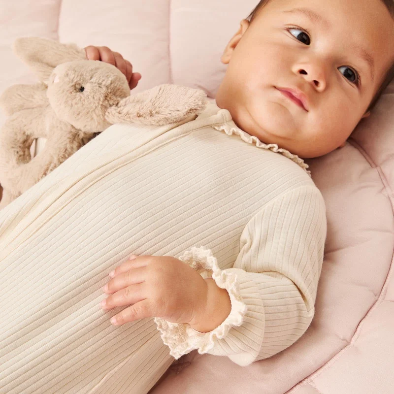 Image of Lace Trim Ribbed Clever Zip Snug Fit Romper