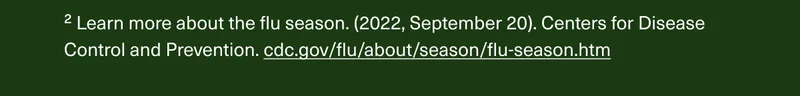 ²Learn more about the flu season. (2022, September 20). Centers for Disease Control and Prevention. cdc.gov/flu/season/2024-2025.html