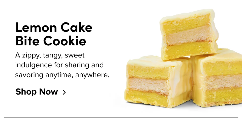 Lemon Cake Bite Cookies: Vanilla-flavored cake bites layered with jellied lemon zest and wrapped in a sweet coating.