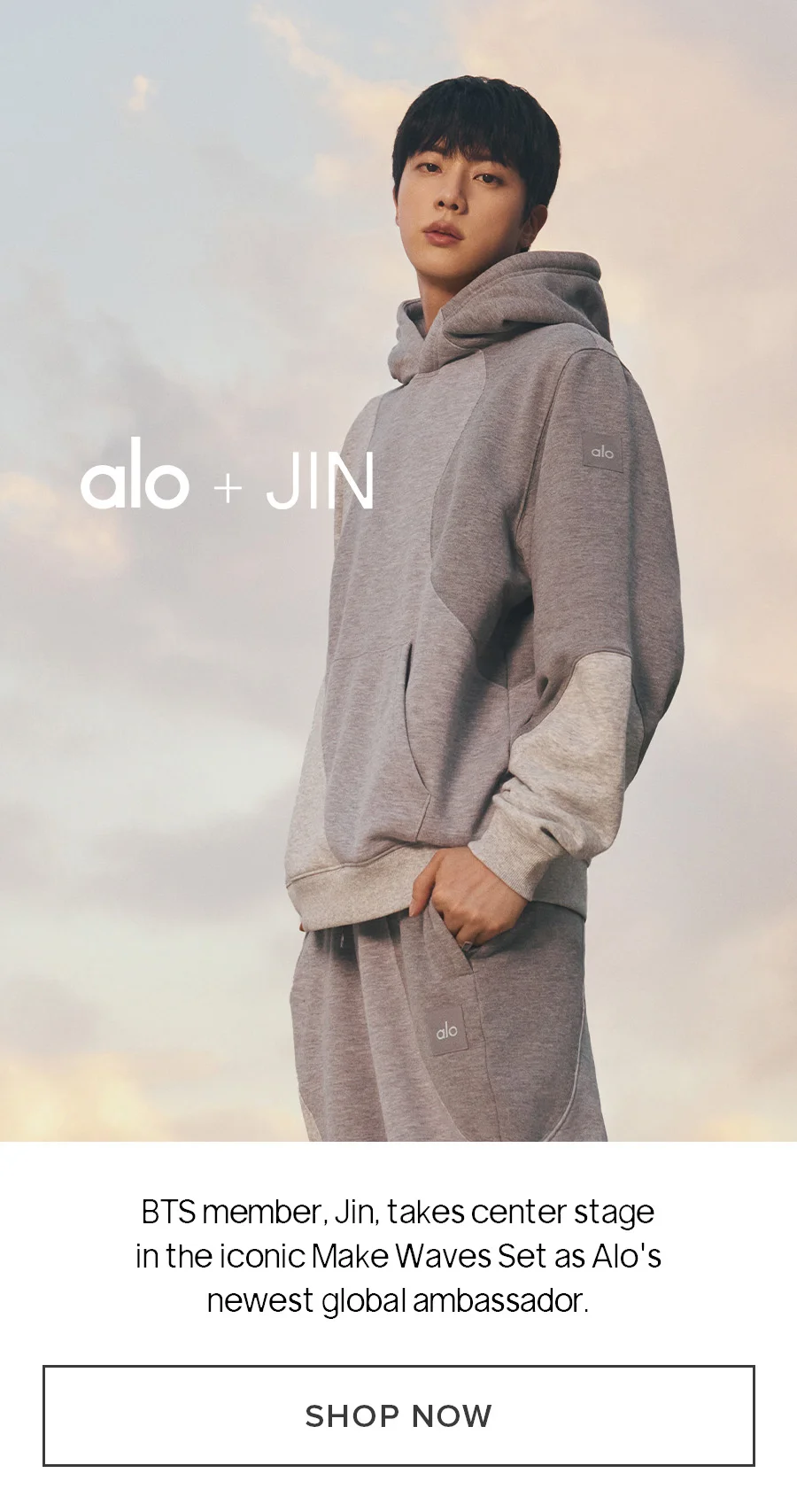 Alo + Jin. K-pop superstar, Jin, takes center stage in the iconic Make Waves Set as Alo's newest ambassador. SHOP NOW