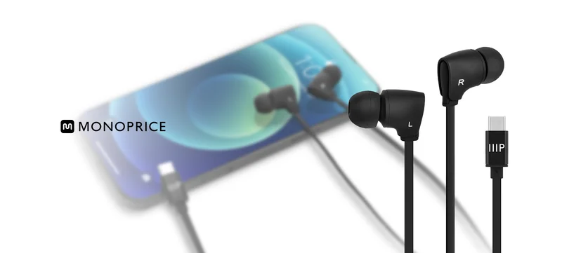Monoprice Premium USB-C Wired Earbuds with Mic for Smartphones, Tablets, Laptops & Gaming